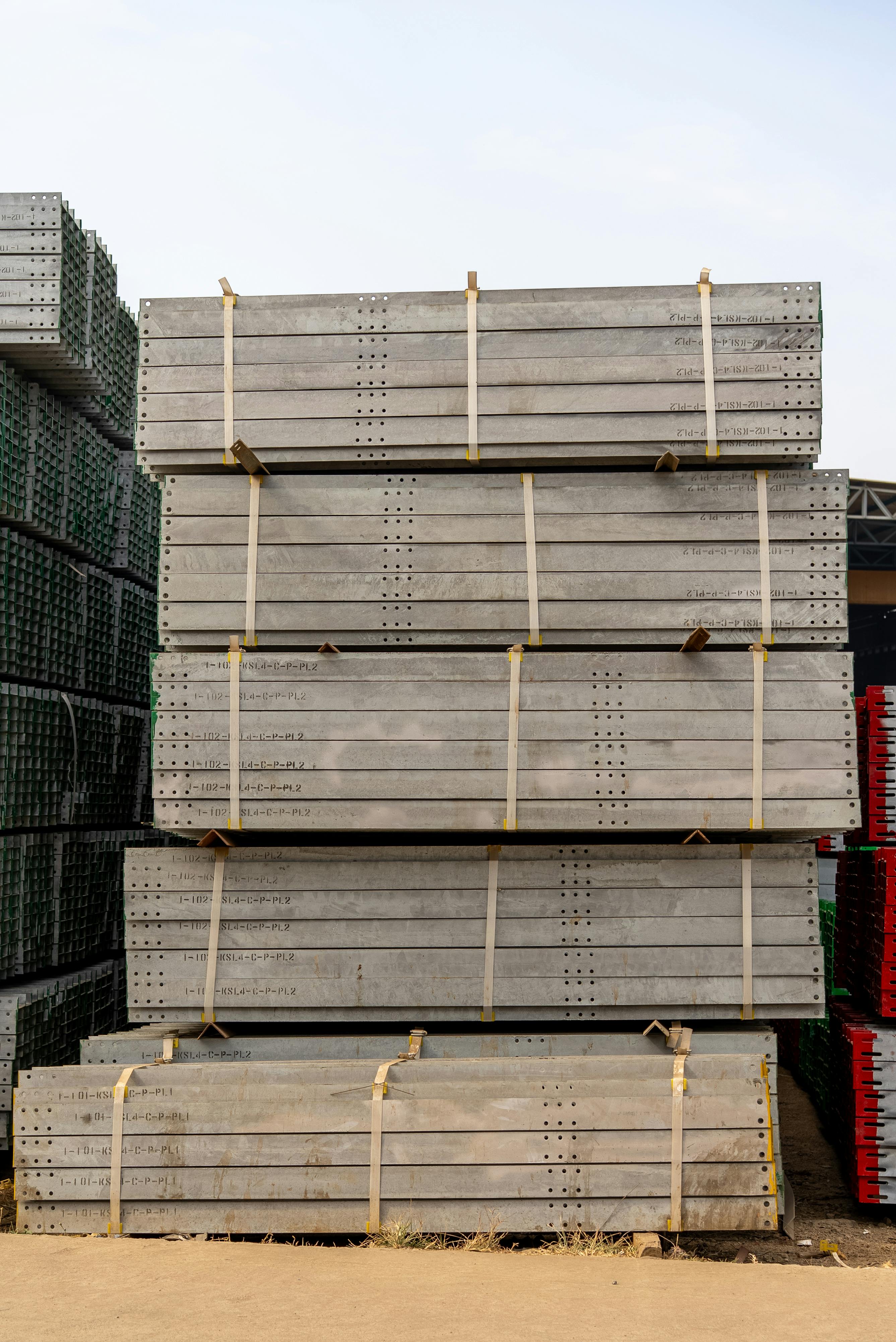 Building materials warehouse with cement, tiles, and construction supplies